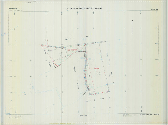 Neuville-aux-Bois (La) (51397). Section ZB échelle 1/2000, plan remembré pour 1978, plan régulier (calque)