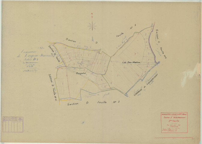 Margerie-Hancourt (51349). Section D3 échelle 1/2000, plan mis à jour pour 1944, plan non régulier (papier)