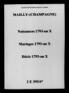 Mailly. Naissances, mariages, décès 1793-an X