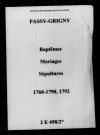 Passy-Grigny. Baptêmes, mariages, sépultures 1760-1792
