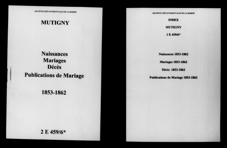Mutigny. Naissances, mariages, décès, publications de mariage 1853-1862