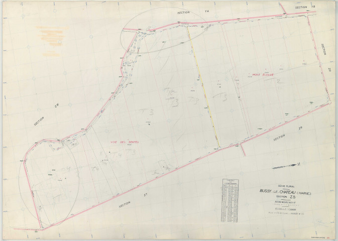Bussy-le-Château (51097). Section ZS 1 échelle 1/2000, plan remembré pour 1969, plan régulier (papier armé)