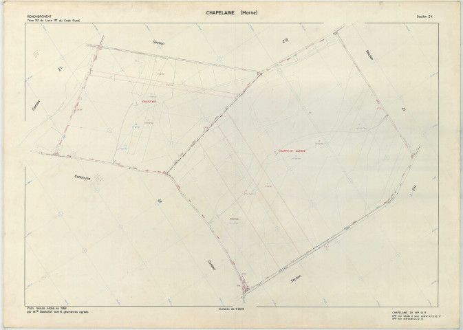 Chapelaine (51125). Section ZK échelle 1/2000, plan remembré pour 1968, plan régulier (papier armé)