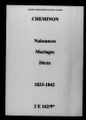 Cheminon. Naissances, mariages, décès 1833-1842