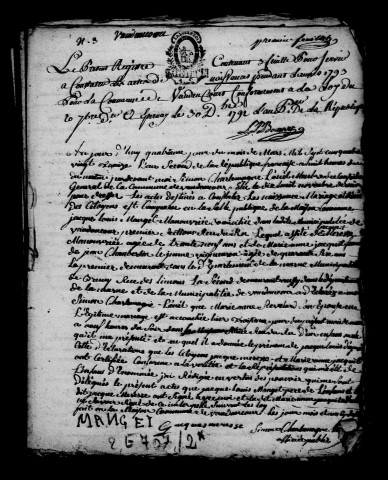 Vaudancourt. Naissances, mariages, publications de mariage, décès 1793-an X