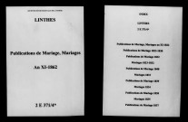Linthes. Publications de mariage, mariages an XI-1862