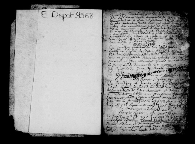 Herpont. Baptêmes, mariages, sépultures 1680-1709