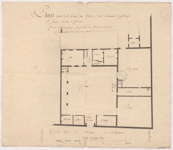 Dépôt de mendicité de Châlons-sur-Marne. Plan actuel de la maison ditte Ostende située à l'extremité du fauxbourg St Jacques de la ville de Chalons, 1767.