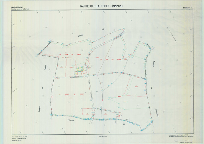 Nanteuil-la-Forêt (51393). Section ZA échelle 1/2000, plan remembré pour 2005, plan régulier de qualité P5 (calque).