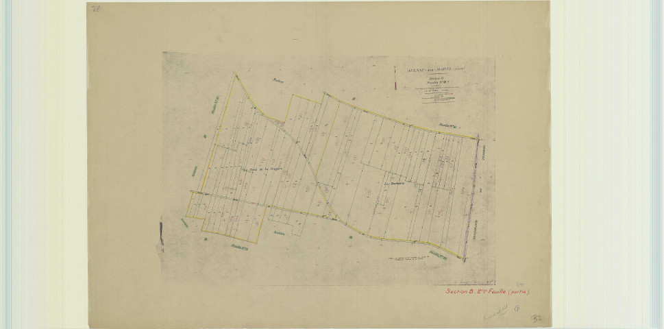 Aulnay-sur-Marne (51023). Section B2 2 échelle 1/2000, plan révisé pour 1950 (ancienne feuille B5), plan non régulier (papier)