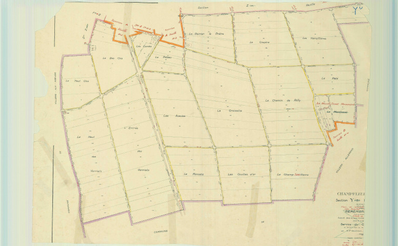 Champfleury (51115). Section Y échelle 1/2500, plan remembré pour 1958, plan régulier (papier).