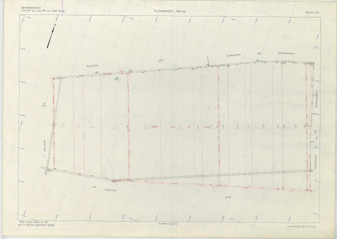 Clamanges (51154). Section ZM échelle 1/2000, plan remembré pour 1971, plan régulier (papier armé)