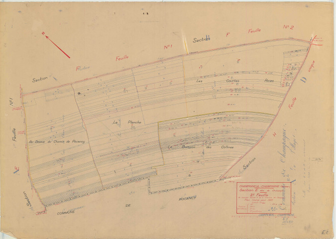 Champigneul-Champagne (51117). Section E2 échelle 1/2500, plan mis à jour pour 1937, plan non régulier (papier)