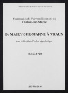 Communes de Mairy-sur-Marne à Vraux de l'arrondissement de Châlons. Décès 1922