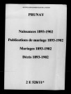 Prunay. Naissances, publications de mariage, mariages, décès 1893-1902