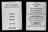 Belval-sous-Hans. Baptêmes, mariages, sépultures 1707-1728
