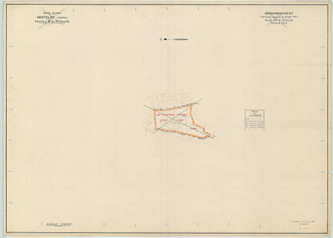 Ventelay (51604). Section Z3 1 échelle 1/2000, plan remembré pour 1959, plan régulier (papier).