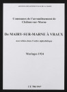 Communes de Mairy-sur-Marne à Vraux de l'arrondissement de Châlons. Mariages 1924