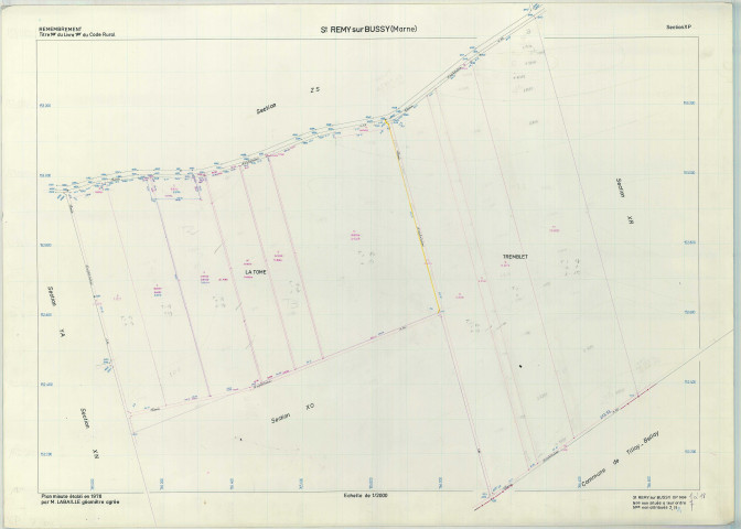 Saint-Remy-sur-Bussy (51515). Section XP échelle 1/2000, plan remembré pour 1976, plan régulier (papier armé)