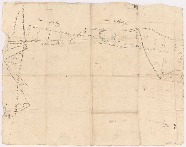 Plan du bourg et terroir d'Avenay seigneurie appartenant à Mesdames Abbesse et Religieuses de l'abbaye Royale de Saint Pierre dudit Avenay, fin XVIIIème. Feuille AA.