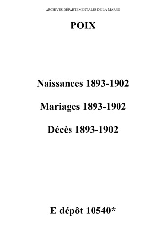 Poix. Naissances, mariages, décès 1893-1902