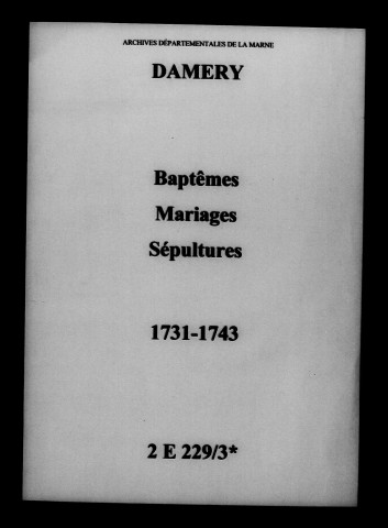 Damery. Baptêmes, mariages, sépultures 1731-1743