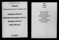 Cuisles. Naissances, mariages, décès, publications de mariage 1793-an X