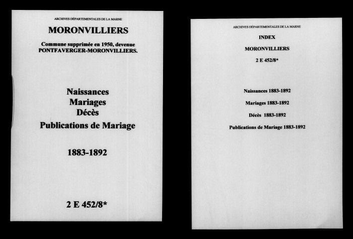 Moronvilliers. Naissances, mariages, décès, publications de mariage 1883-1892