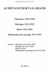 Auménancourt-le-Grand. Naissances, mariages, décès, publications de mariage 1913-1922