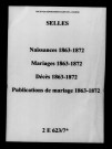 Selles. Naissances, mariages, décès, publications de mariage 1863-1872