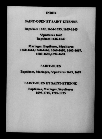 Saint-Ouen. Baptêmes, mariages, sépultures 1570-1735