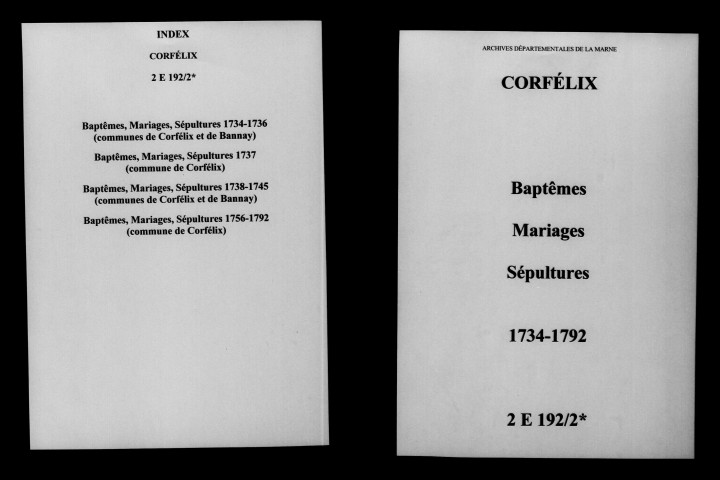Corfélix. Baptêmes, mariages, sépultures 1734-1792