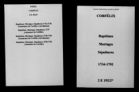 Corfélix. Baptêmes, mariages, sépultures 1734-1792