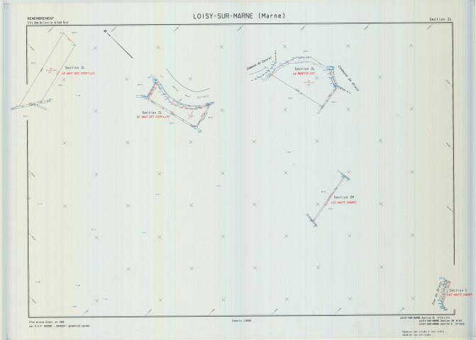 Loisy-sur-Marne (51328). Section ZL échelle 1/2000, plan remembré pour 1957 (extension sur sections ZM et E), plan régulier (calque)