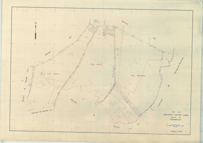 Rouvroy-Ripont (51470). Section ZC échelle 1/2000, plan remembré pour 1968, plan régulier (papier armé)