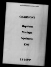 Charmont. Baptêmes, mariages, sépultures 1705
