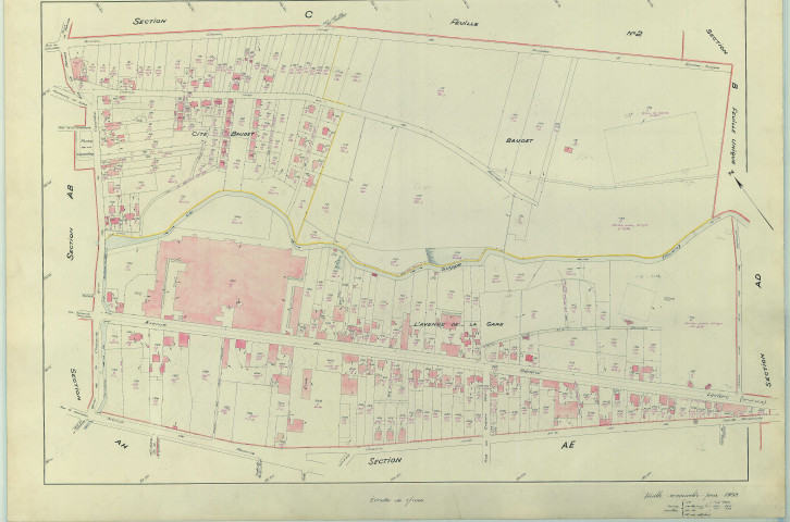 Suippes (51559). Section AC échelle 1/1000, plan renouvelé pour 1958, plan régulier (papier armé)