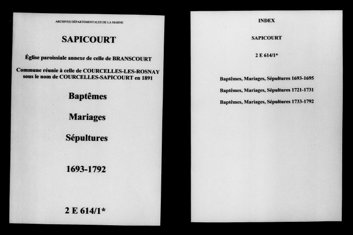 Sapicourt. Baptêmes, mariages, sépultures 1693-1792
