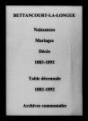 Bettancourt-la-Longue. Naissances, mariages, décès et tables décennales des naissances, mariages, décès 1883-1892