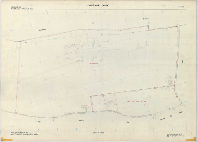 Chapelaine (51125). Section ZC échelle 1/2000, plan remembré pour 1968, plan régulier (papier armé)