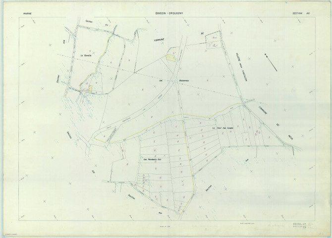 Binson-et-Orquigny (51063). Section AO échelle 1/1000, plan renouvelé pour 1971, plan régulier (papier armé).
