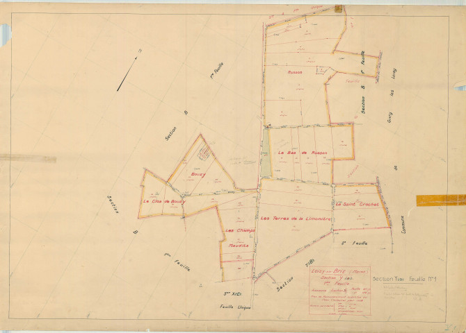 Loisy-en-Brie (51327). Section Y1 échelle 1/2000, plan remembré pour 1956 (ancienne section B), plan régulier (papier)