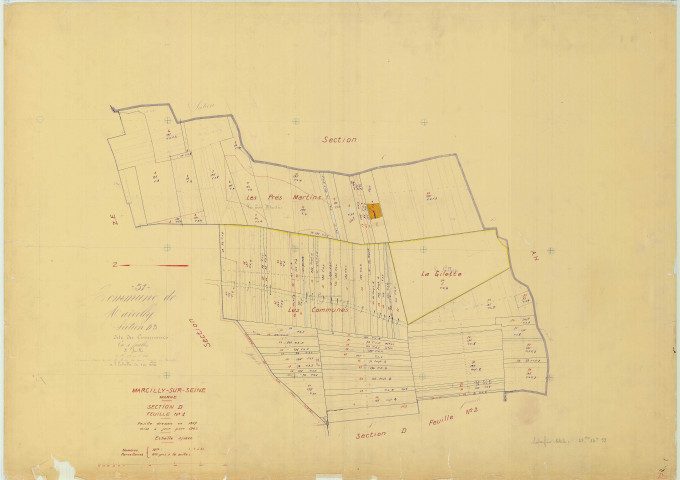 Marcilly-sur-Seine (51343). Section D1 échelle 1/1250, plan mis à jour pour 01/01/1963, non régulier (papier)