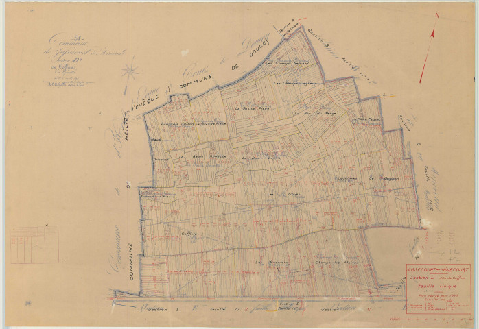 Jussecourt-Minecourt (51311). Section D échelle 1/12500, plan mis à jour pour 1940, plan non régulier (papier)