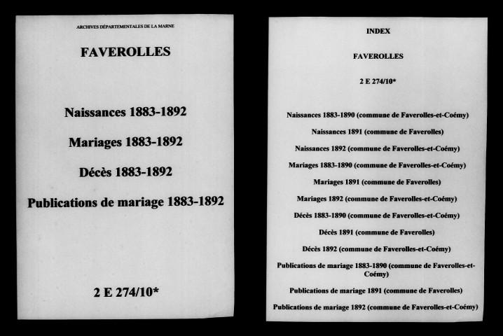 Faverolles-et-Coëmy. Naissances, mariages, décès, publications de mariage 1883-1892