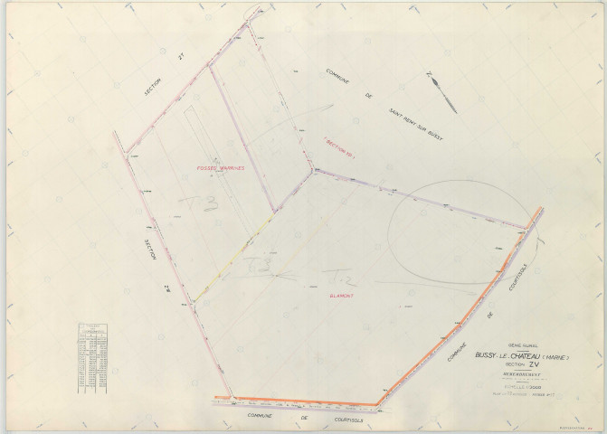 Bussy-le-Château (51097). Section ZV 1 échelle 1/2000, plan remembré pour 1969, plan régulier (papier armé)