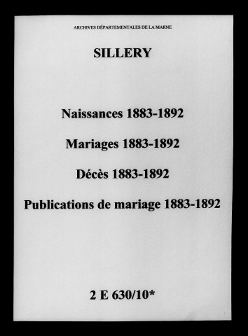 Sillery. Naissances, mariages, décès, publications de mariage 1883-1892