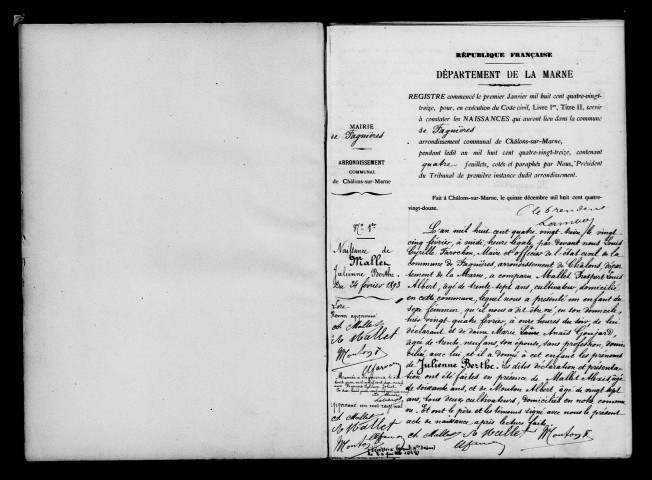 Fagnières. Naissances, mariages, décès et tables décennales des naissances, mariages, décès 1893-1902