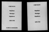 Chevigny. Baptêmes, mariages, sépultures 1693-1740