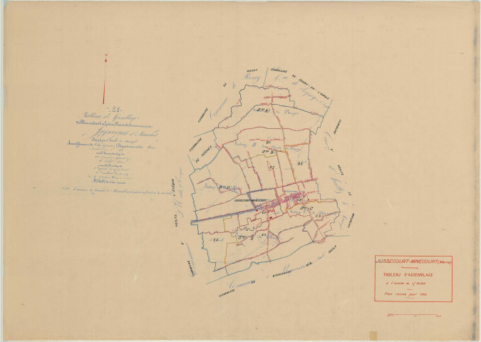 Jussecourt-Minecourt (51311). Tableau d'assemblage 1 échelle 1/10000, plan mis à jour pour 1940, plan non régulier (papier)